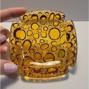 Vtg MCM Libbey Amber Glass Ashtray Pebble Bubble 4” Square Retro (60's-70's)